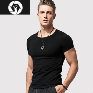 HongZun夏季短袖t恤男士修身体恤纯黑白色紧身打底衫半袖上衣服潮流