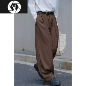 HongZun自制升级版春季日系宽松直筒日系复古咖啡垂坠感阔腿休闲西裤男女
