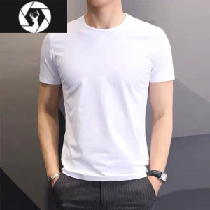 HongZun2件]莫代尔冰丝短袖T恤男装夏季纯色白圆领潮流打底衫上衣服半袖