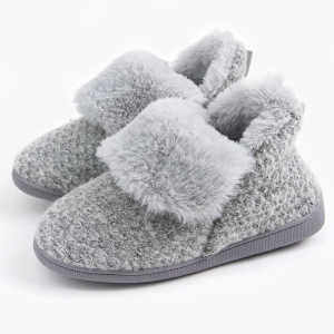 盛世尼曼冬新款兔绒棉拖鞋高帮靴子保暖舒适防滑家用月子鞋女包跟厚底孕妇鞋