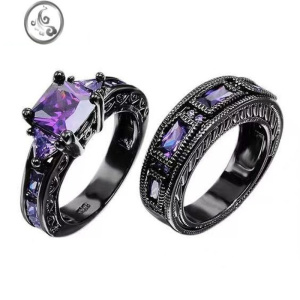 JiMiAILIGE 紫水晶戒指女新款套戒 奢华流行欧美复古黑金锆石戒指