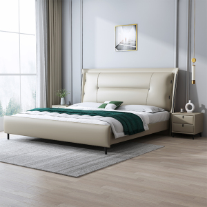 锐取 床 意式轻奢科技布床主卧北欧简约卧室1.8米1.5米双人床实木床皮感科技布床婚床