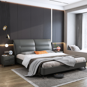 锐取 床 意式轻奢科技布床1.5米实木床双人床现代简约1.8米主卧室高端奢华婚床软靠床皮床#601