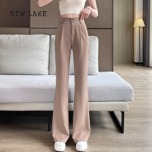 NEW LAKE微喇西装裤女夏季薄款2023新款垂感阔腿裤休闲窄版直筒冰丝喇叭裤