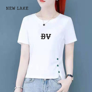 NEW LAKE白色短袖t恤女2024新款夏季韩版宽松不规则百搭短款体恤上衣ins潮