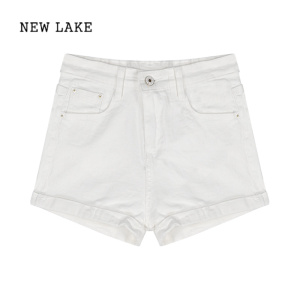 NEW LAKE牛仔裤女高腰黑色直筒裤子夏季新款百搭包臀热裤紧身显瘦休闲短裤