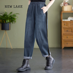 NEW LAKE2024年春新款牛仔裤女士休闲宽松复古小个子直筒阔腿裤子