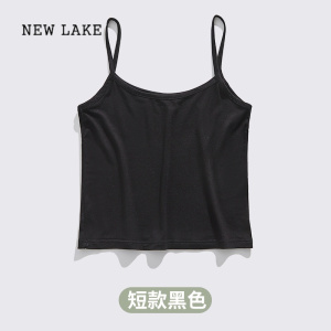 NEW LAKE短款小吊带背心女夏季薄款内搭带胸垫外穿打底抹胸裹胸上衣黑白色