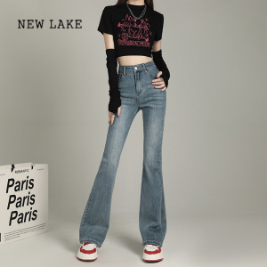 NEW LAKE美式复古微喇叭牛仔裤女春秋2024新款美式高街显瘦小个子马蹄裤子
