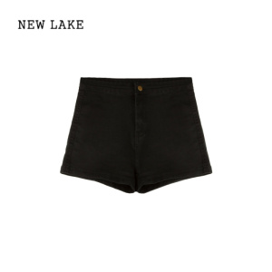 NEW LAKE黑色牛仔短裤女夏季高腰辣妹小个子女团热裤紧身2024年新款包臀裤