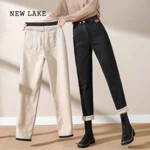 NEW LAKE哈伦牛仔裤女2024季新款小个子萝卜老爹直筒高腰加厚加绒裤子