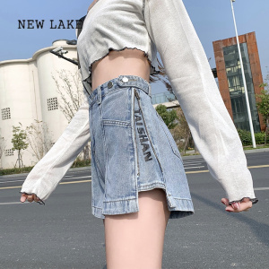 NEW LAKE2024年夏季新款牛仔短裤女薄款高腰显瘦辣妹大码宽松A字阔腿裤子