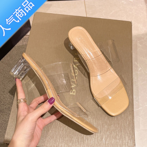 SUNTEK9cm高跟凉鞋女不累脚2023夏季新款韩版透明设计感水晶凉拖鞋外穿