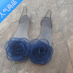 SUNTEK网红韩版新款果冻凉鞋夏女平底大花朵鱼嘴透明水晶塑料平跟凉拖鞋