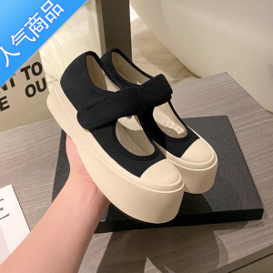 SUNTEK赵露思同款法式玛丽珍大头帆布女鞋子2023年春厚底小白护士鞋