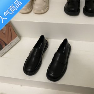 SUNTEK厚底黑色单鞋女鞋2023新款日系春夏季加绒豆豆jk法式小皮鞋乐福鞋