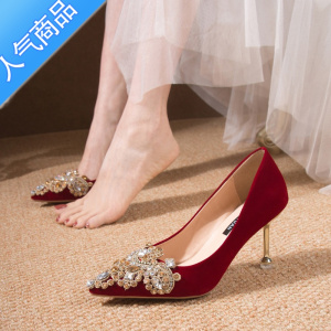 SUNTEK婚鞋新娘鞋红色高跟鞋夏季女2022新款不累脚敬酒中式秀禾服结婚鞋