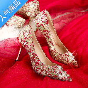 SUNTEK秀禾婚鞋女2023年新款红色高跟主鞋婚纱两穿中式结婚新娘鞋不累脚