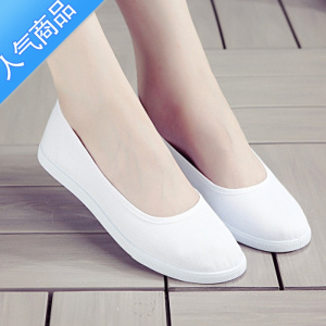 SUNTEK新款女老北京布鞋护士鞋牌小白鞋白色平底工作坡跟美容鞋软底