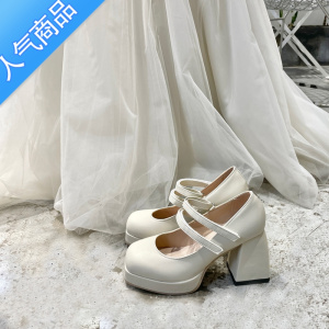SUNTEK婚纱器婚鞋新娘鞋10cm法式松糕底小个子增高不累脚防水台高跟鞋