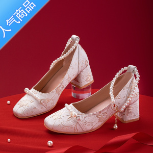 SUNTEK2023配旗袍的鞋新款法式单鞋夏新中式高跟鞋古风汉服鞋子女