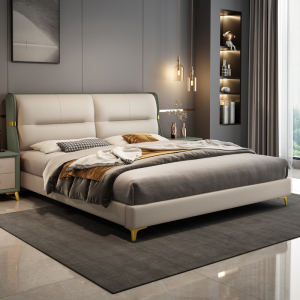 百冠环球 床双人床科技布床主卧现代简约轻奢极简布艺床储物床婚床大床实木床软包床家具