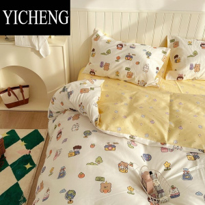 YICHENGins彩色小熊水洗棉四件套卡通床单被套罩宿舍三件套1.8m床上用品