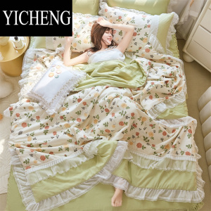 YICHENG韩式公主风床裙款空调被四件套可机洗水洗棉麻夏凉被夏季薄款被子
