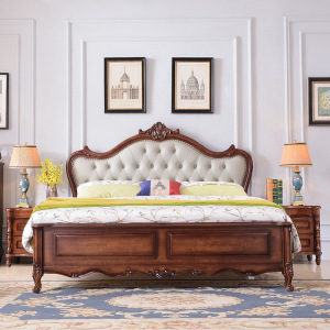 格思顿家具 床 美式乡村实木床1.8米主卧婚床 双人床现代简约欧式1.5米高箱储物软包床 木质双人床2米大床