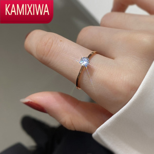 KAMIXIWA极细单钻戒指女时尚个性小众设计ins潮人钻石冷淡风玫瑰金食指戒