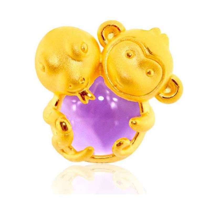 天鑫金店 千足金 生肖 两相旺吊坠 猴蛇 紫水晶