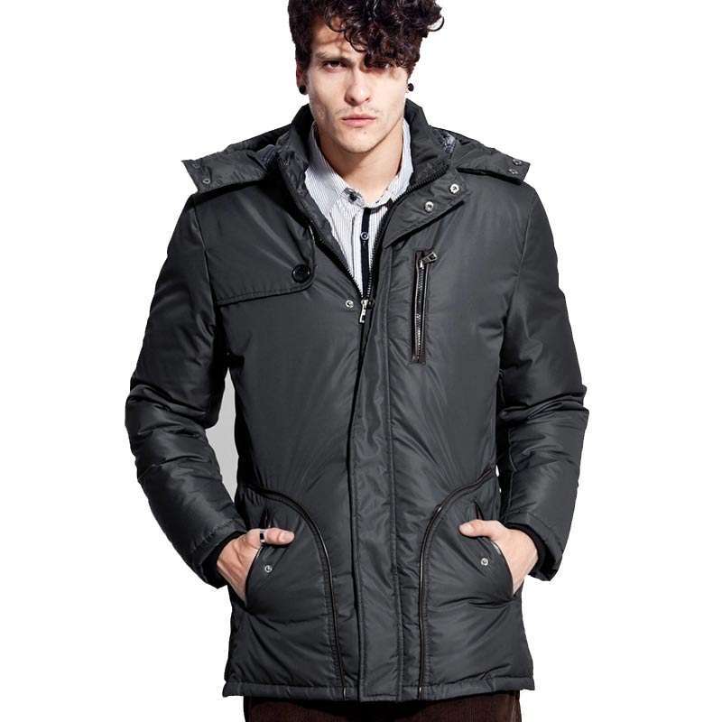 诠渡良品男装中长款时尚保暖防寒羽绒服82281（黑色/L）