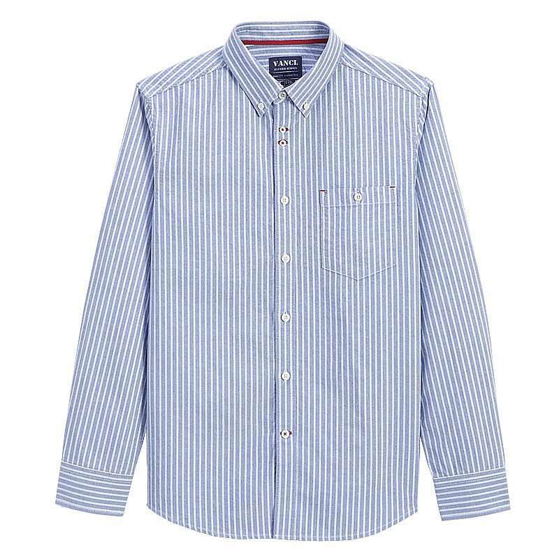VANCL凡客诚品 怀旧牛津纺长袖衬衫 蓝灰条纹 XXL