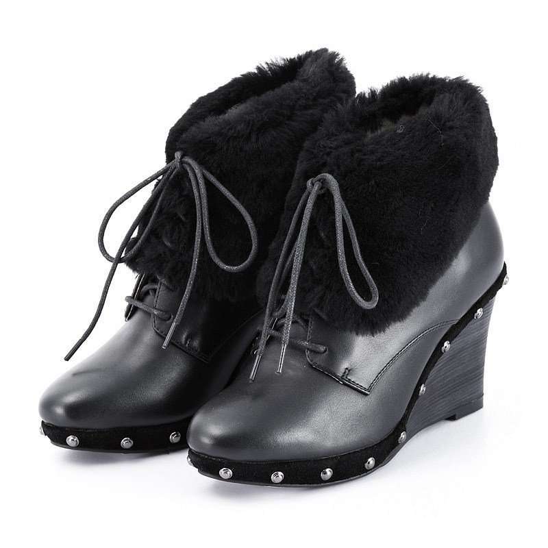 VANCL凡客诚品 精致翻毛牛皮坡跟女靴 黑色 38