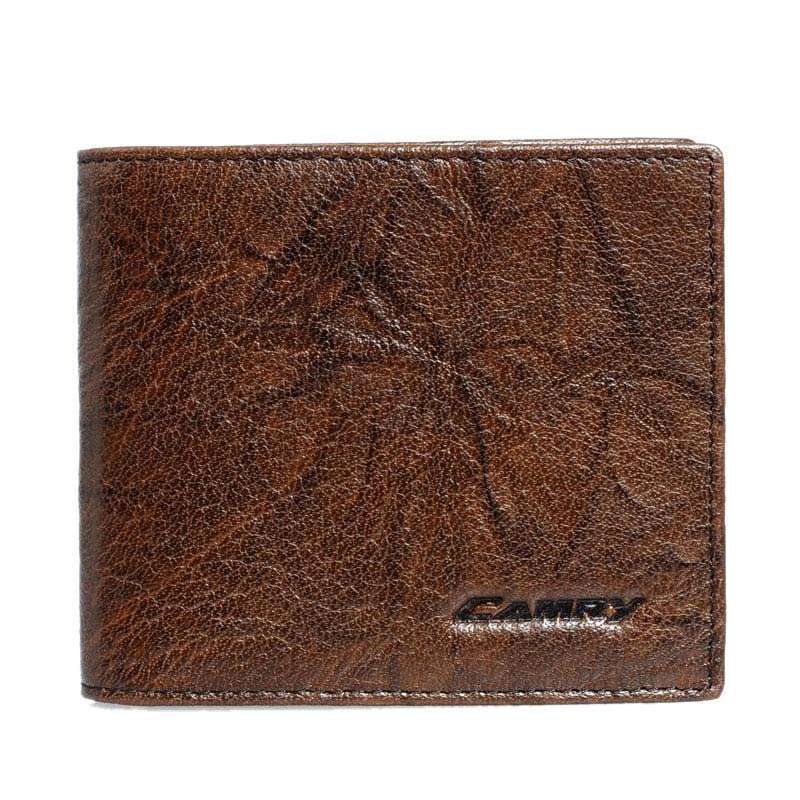 CAMRY凯美瑞男士正品短款横款牛皮加厚钱包 树纹