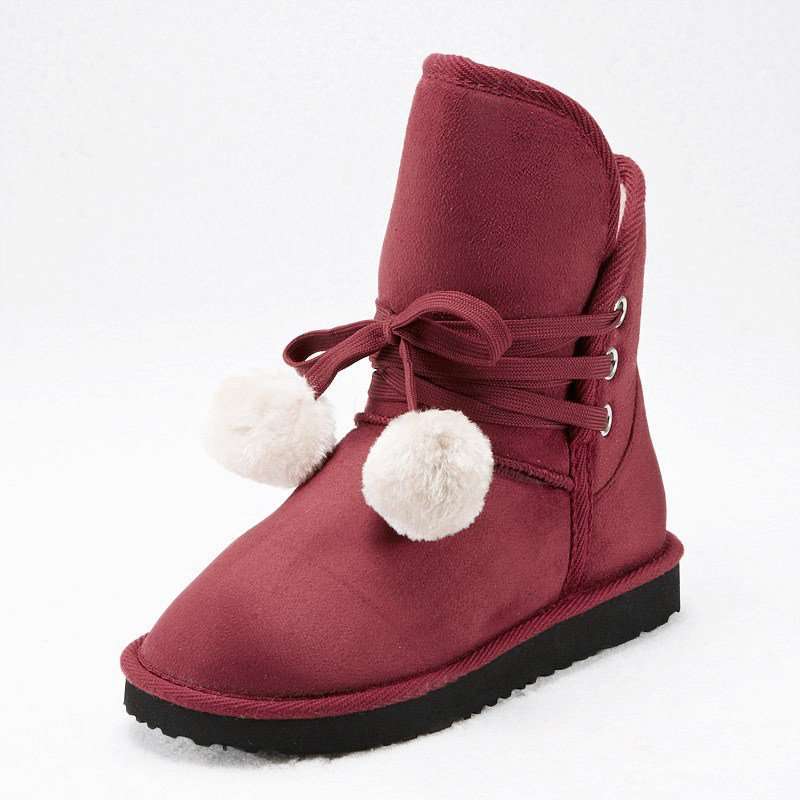 VANCL凡客诚品 系带毛球雪地靴6寸41374红色39