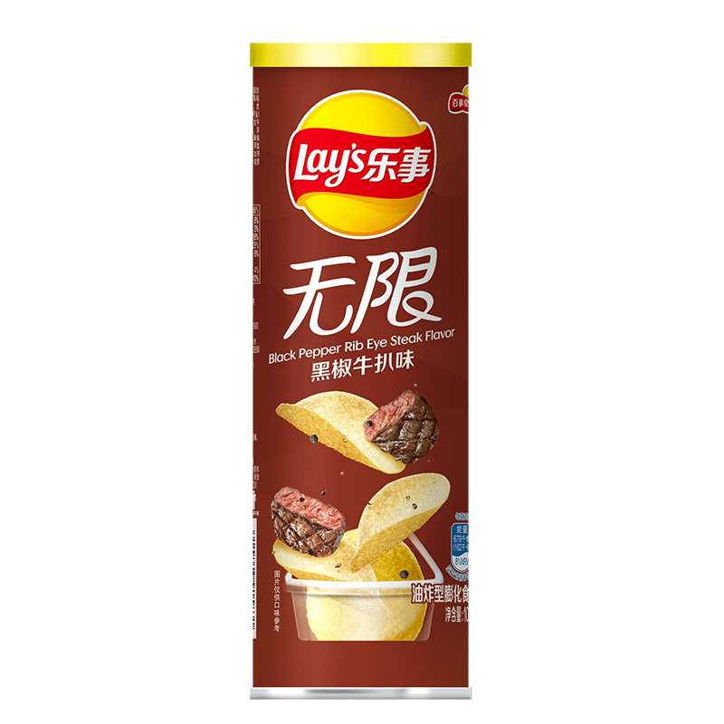 乐事 无限薯片(黑椒牛扒味) 104g/罐