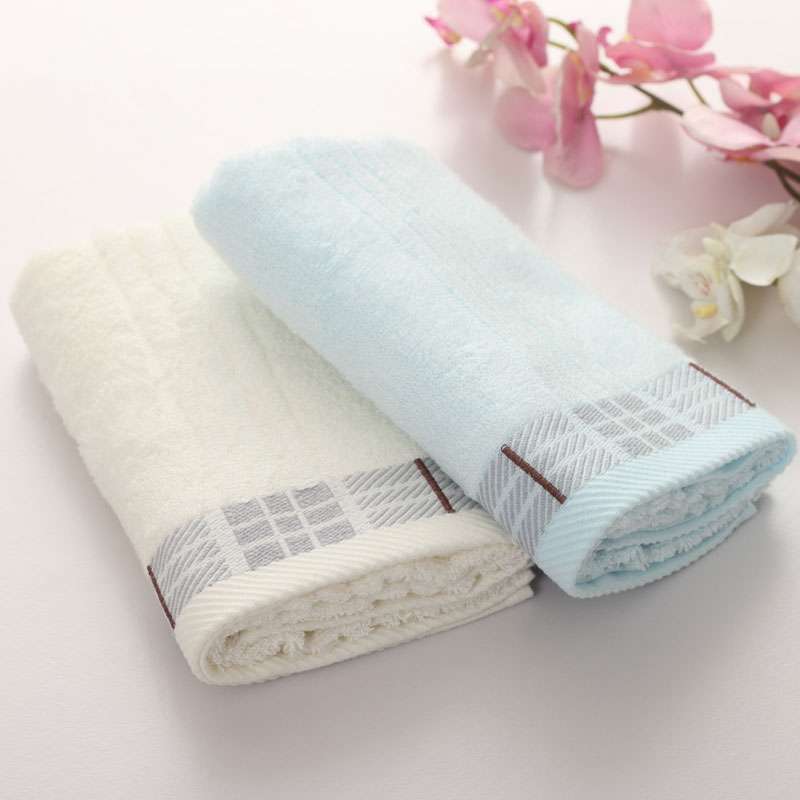 洁玉竹纤维提缎毛巾（兰、米两条装）JY-1105F