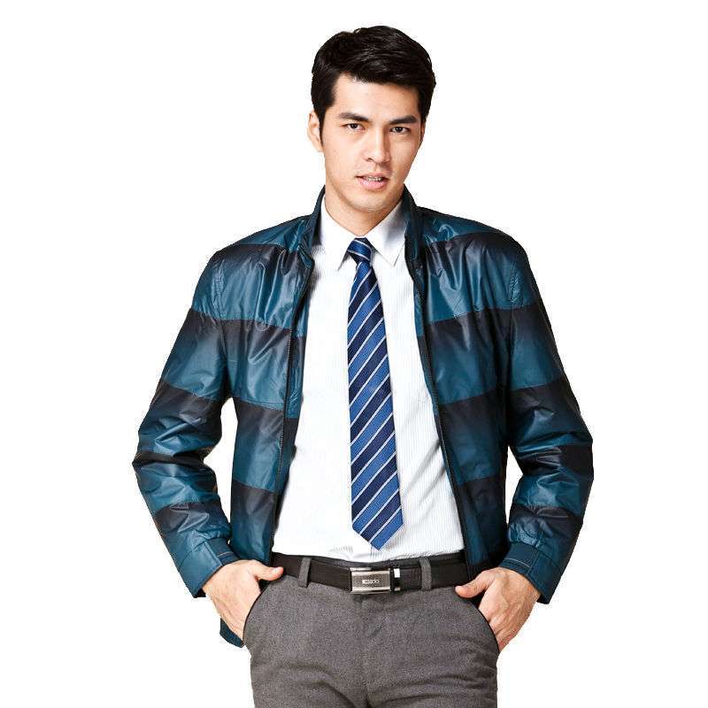 HODO红豆男装时尚渐变格纹内里地中海风情夹克外套HDEJDB223(B25蓝黑175/92A)