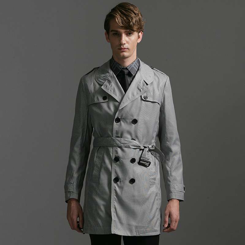 GXG 男士英伦风千鸟格双排扣休闲风衣#11108280（黑白格/L）