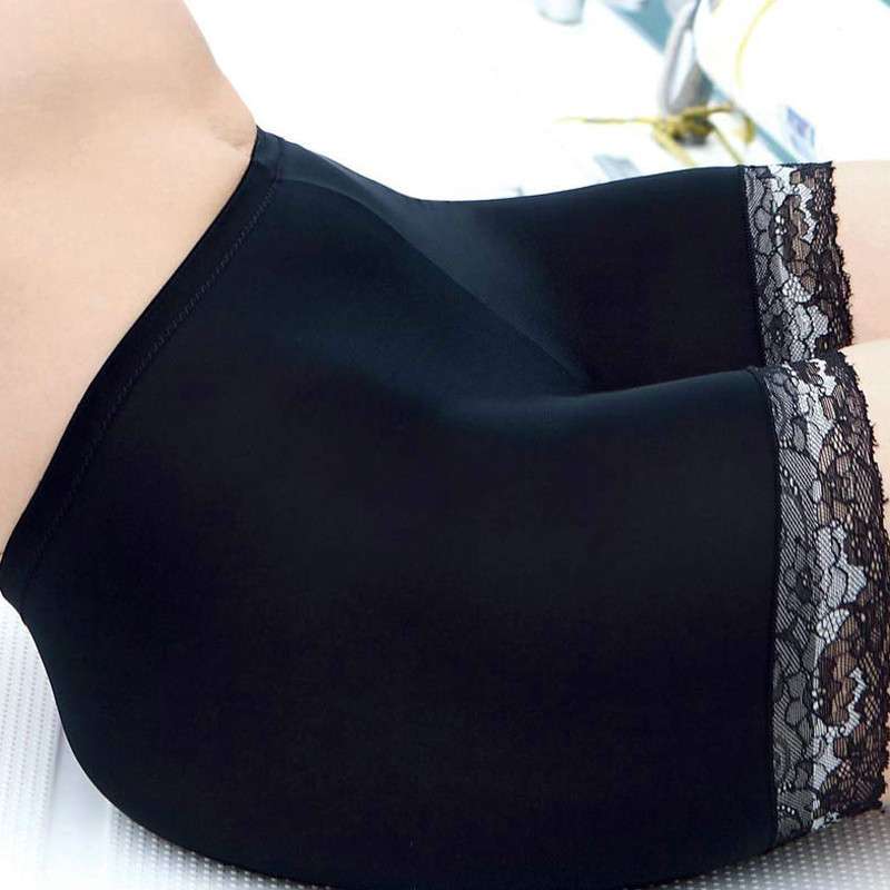 雅歌莉蕾丝边无痕防走光平角打底裤亮黑(L)LC1137