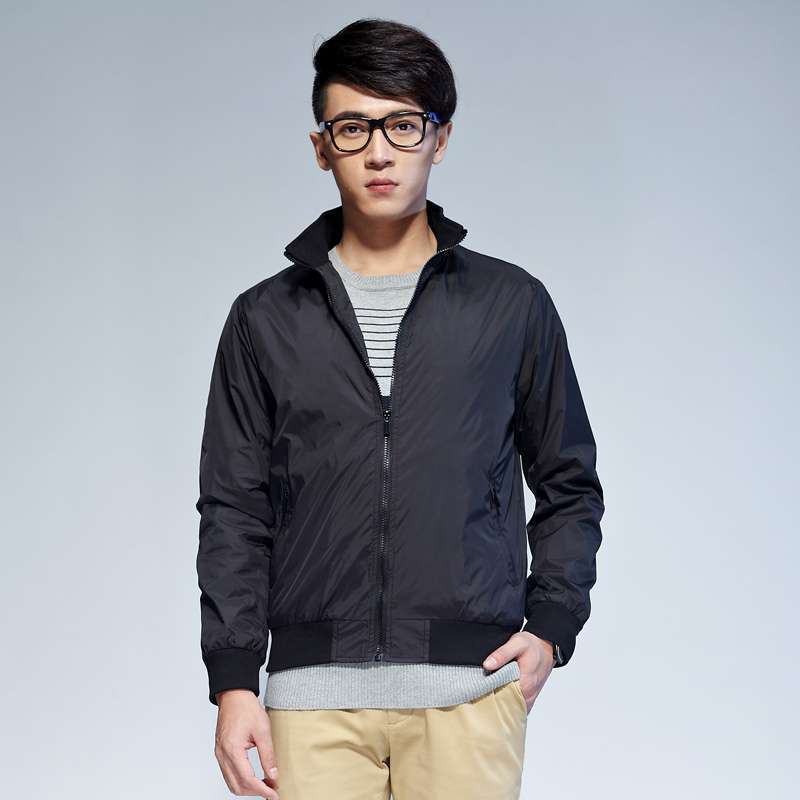 唐狮 男式 男基本休闲素色外套夹克613111052401(黑色L)