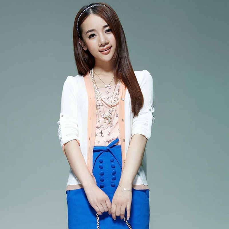 唐狮 女式 女门襟撞色开衫613121045003(本白L)
