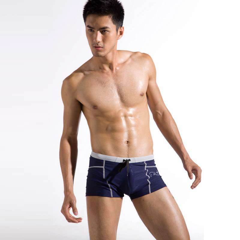 23MEN爱杉士男士撞色修身泳裤平角裤蓝色（L）YKV11
