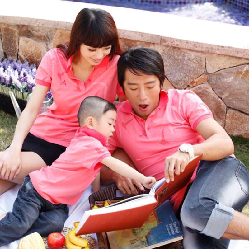 爱湾夏款红色立领亲子女装S码