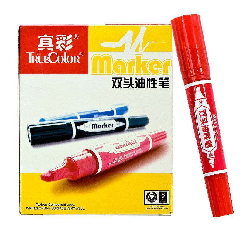 真彩（TrueColor）记号笔0625 斧型+圆笔头 红色(12支装)