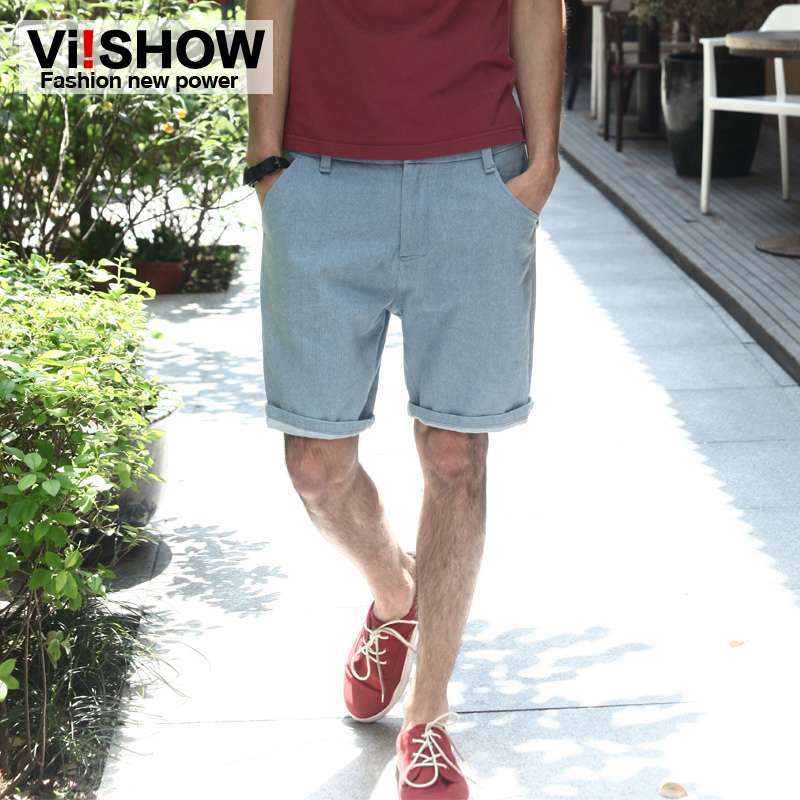 viishow 男士简约纯色短裤韩版潮裤 KD119(蓝色/30)