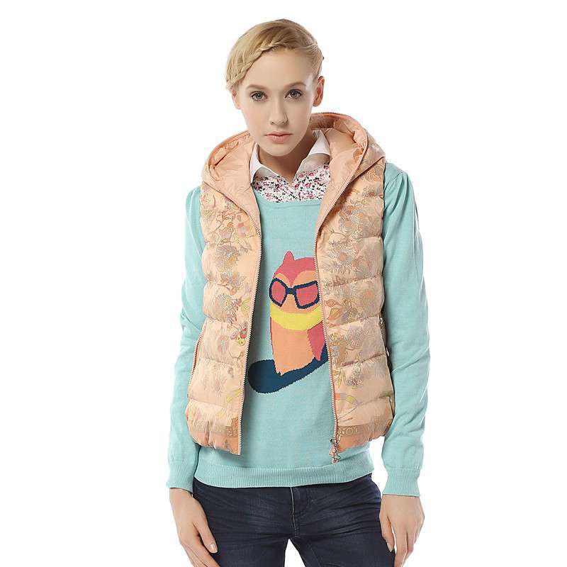 2013新款 雪中飞羽绒服正品 女连帽马甲X1301002L