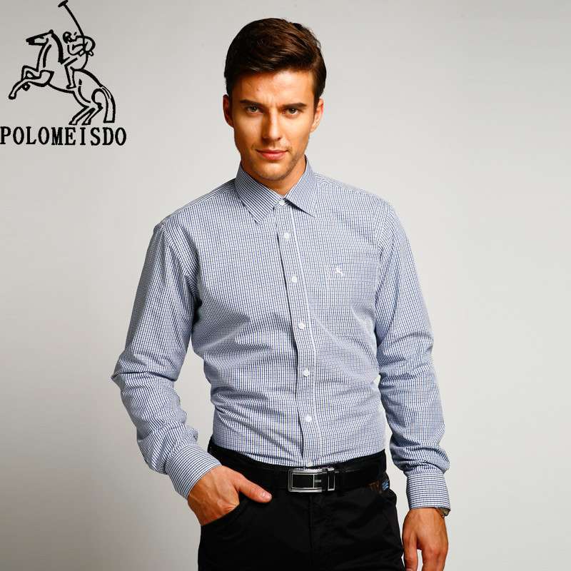 英国保罗 polomeisdo 男装商务加绒条纹衬衫撞色领印花绒加厚保暖修身
