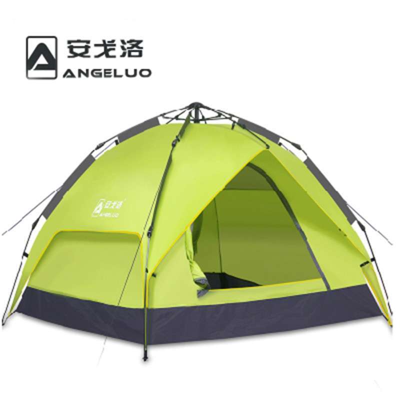 安戈洛正品户外帐篷全自动3-4人双层帐篷户外防水免搭建玻杆野营帐篷 绿色